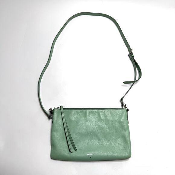 Fossil Mint Green Cowhide Leather Sydney Zip Top Crossbody Handbag Purse Medium - Picture 2 of 16